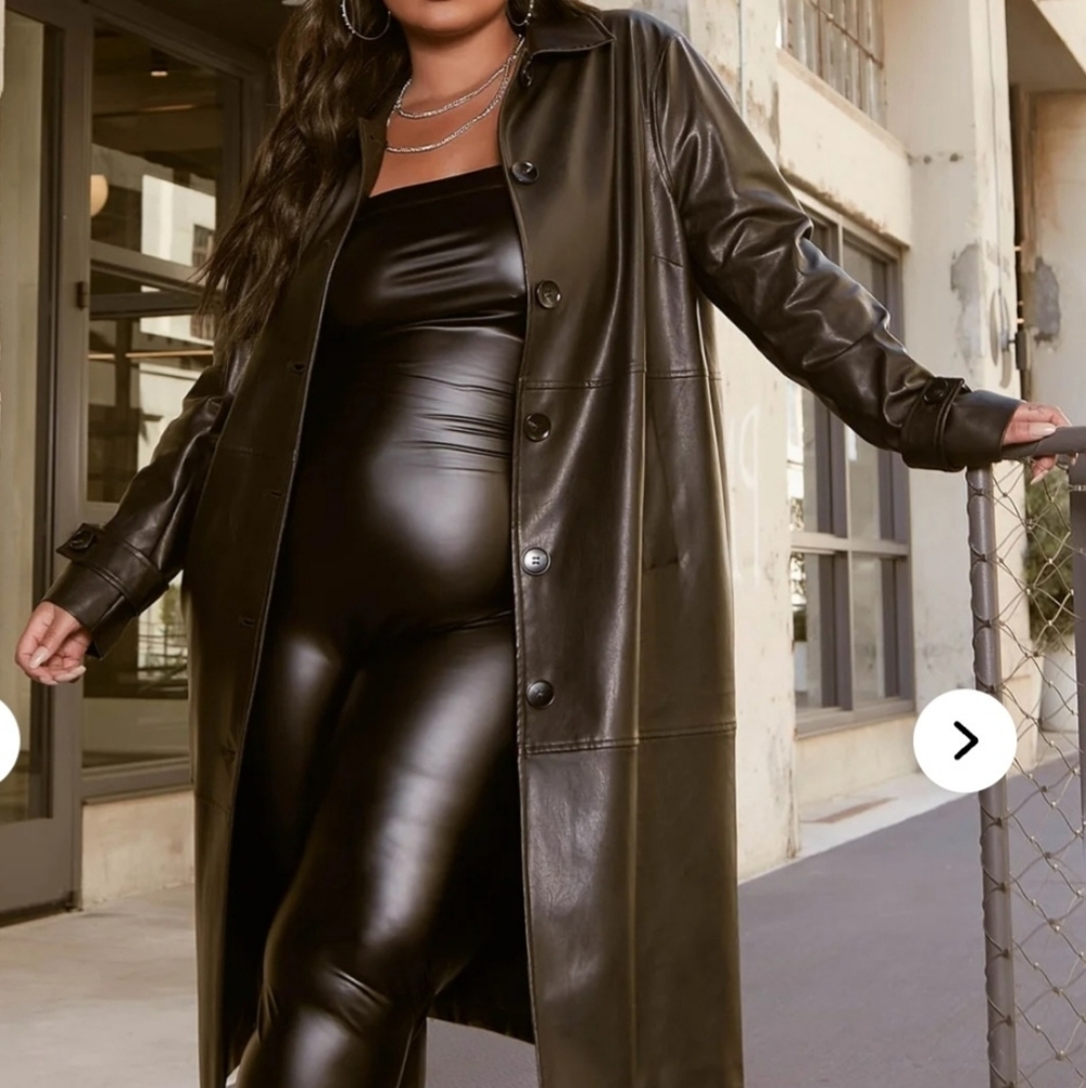Fashion Nova Black Faux Leather Trench Coat